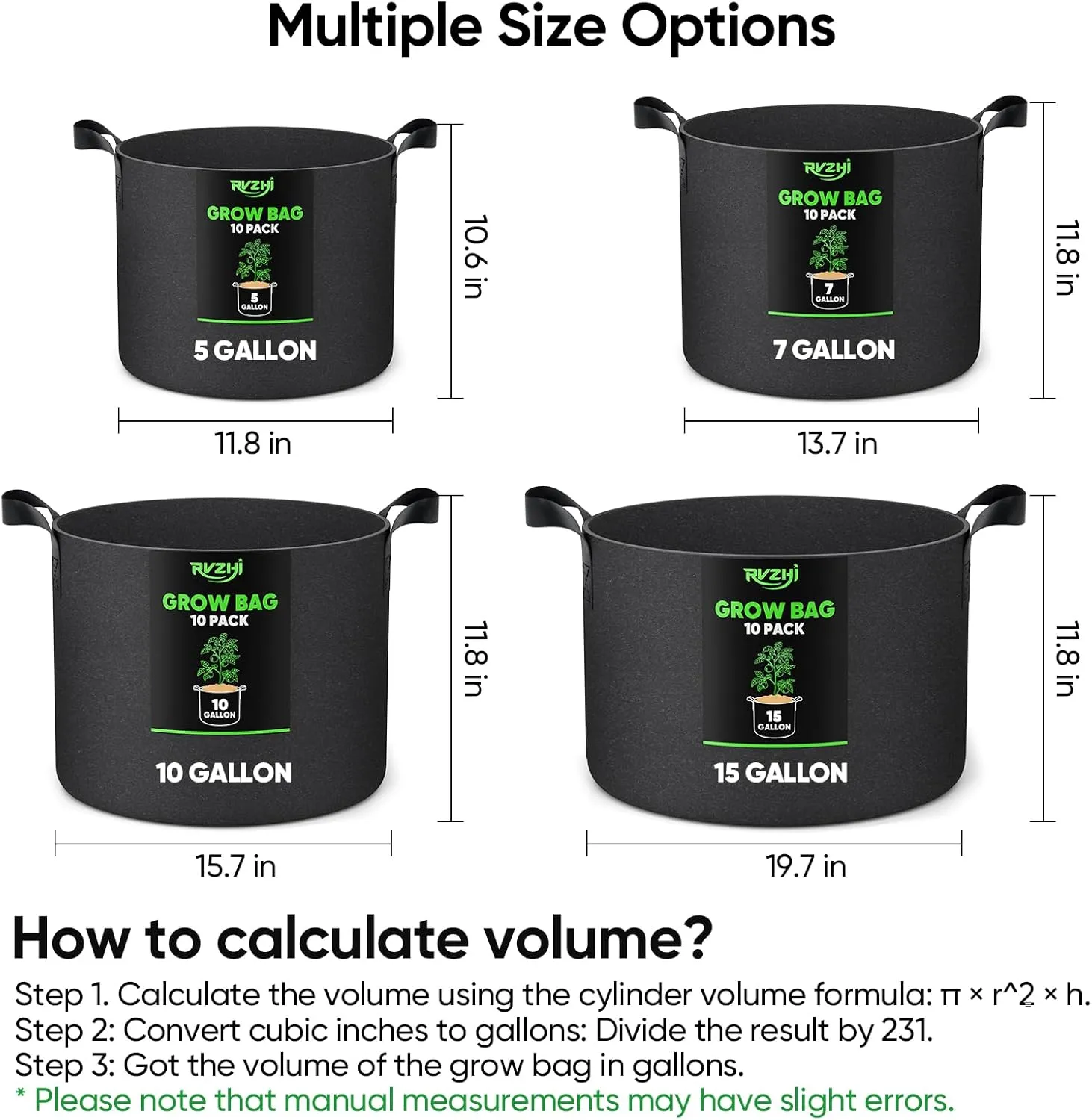 10 Gallon 10-Pack Plant Grow Bags: 350G Thickened Nonwoven Potatoes Grow Bags with Handles, Black Aeration Fabric Flowers Pots Felt Planter Garden Bags for Growing Vegetables Fruits Tomatoes Herbs