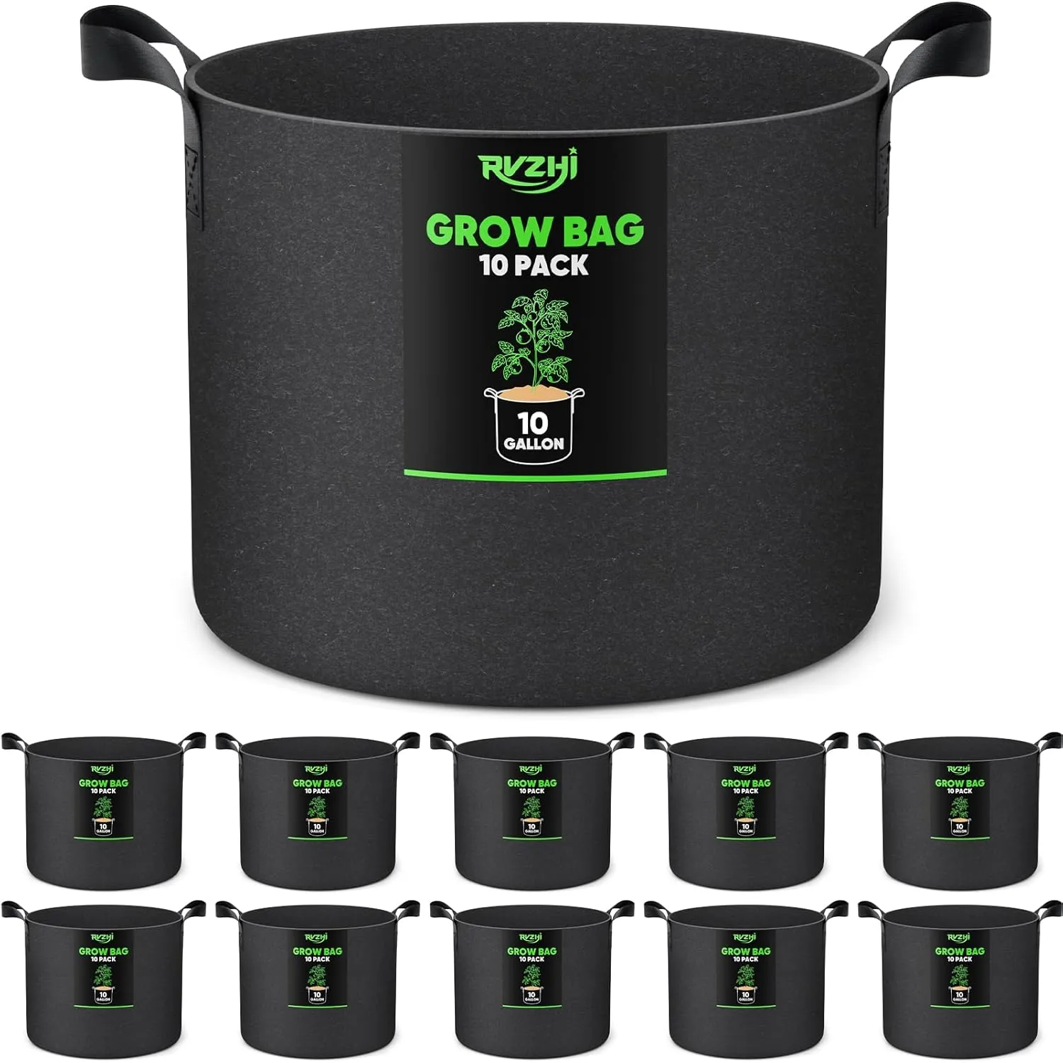10 Gallon 10-Pack Plant Grow Bags: 350G Thickened Nonwoven Potatoes Grow Bags with Handles, Black Aeration Fabric Flowers Pots Felt Planter Garden Bags for Growing Vegetables Fruits Tomatoes Herbs