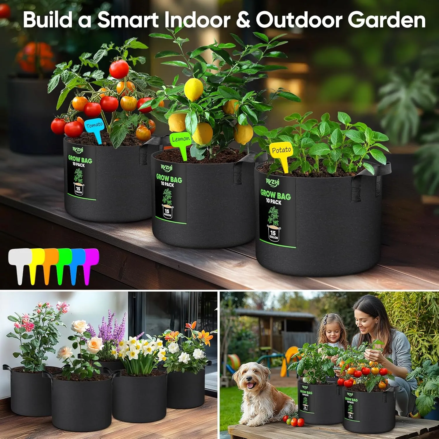 10 Gallon 10-Pack Plant Grow Bags: 350G Thickened Nonwoven Potatoes Grow Bags with Handles, Black Aeration Fabric Flowers Pots Felt Planter Garden Bags for Growing Vegetables Fruits Tomatoes Herbs
