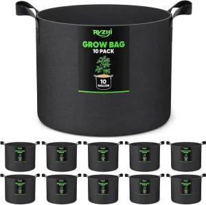 10 Gallon 10-Pack Plant Grow Bags: 350G Thickened Nonwoven Potatoes Grow Bags with Handles, Black Aeration Fabric Flowers Pots Felt Planter Garden Bags for Growing Vegetables Fruits Tomatoes Herbs