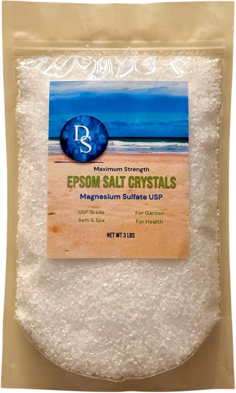 100% Pure Epsom Salt (Magnesium Sulfate) USP. Bath, Foot and Garden. 3 LB Unscented, Made in The USA, Cruelty-Free Certified. Resealable Bags.