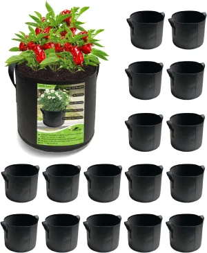 16 Pack 5 Gallon Plant Grow Bags with Handles, Washable Fabric Pot, Durable Reusable Raised Garden Bed for Vegetable, Easy Move Planting Container for Potato, Carrot, Onion, Tomato