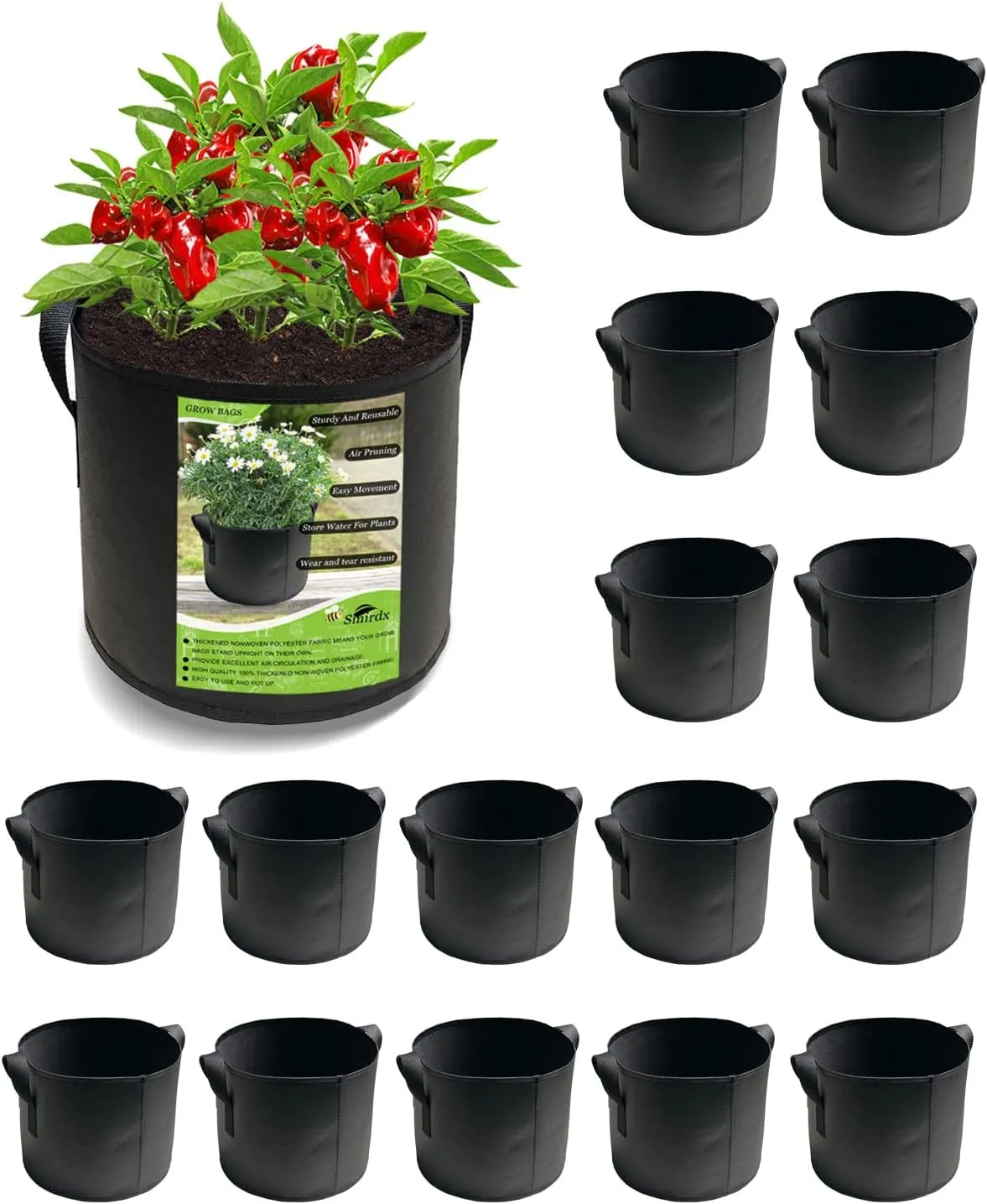 16 Pack 5 Gallon Plant Grow Bags with Handles, Washable Fabric Pot, Durable Reusable Raised Garden Bed for Vegetable, Easy Move Planting Container for Potato, Carrot, Onion, Tomato