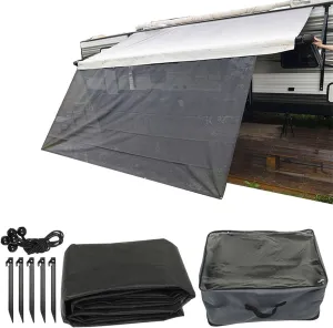 1Set 6FT x 19FT 3in Rv Awning Sun Screen Rv Fron Awning Complete Kit UV Blocking Black Grid Improves Shadow Protection Privacy Peplacement for Rv Travel Outdoor Camping