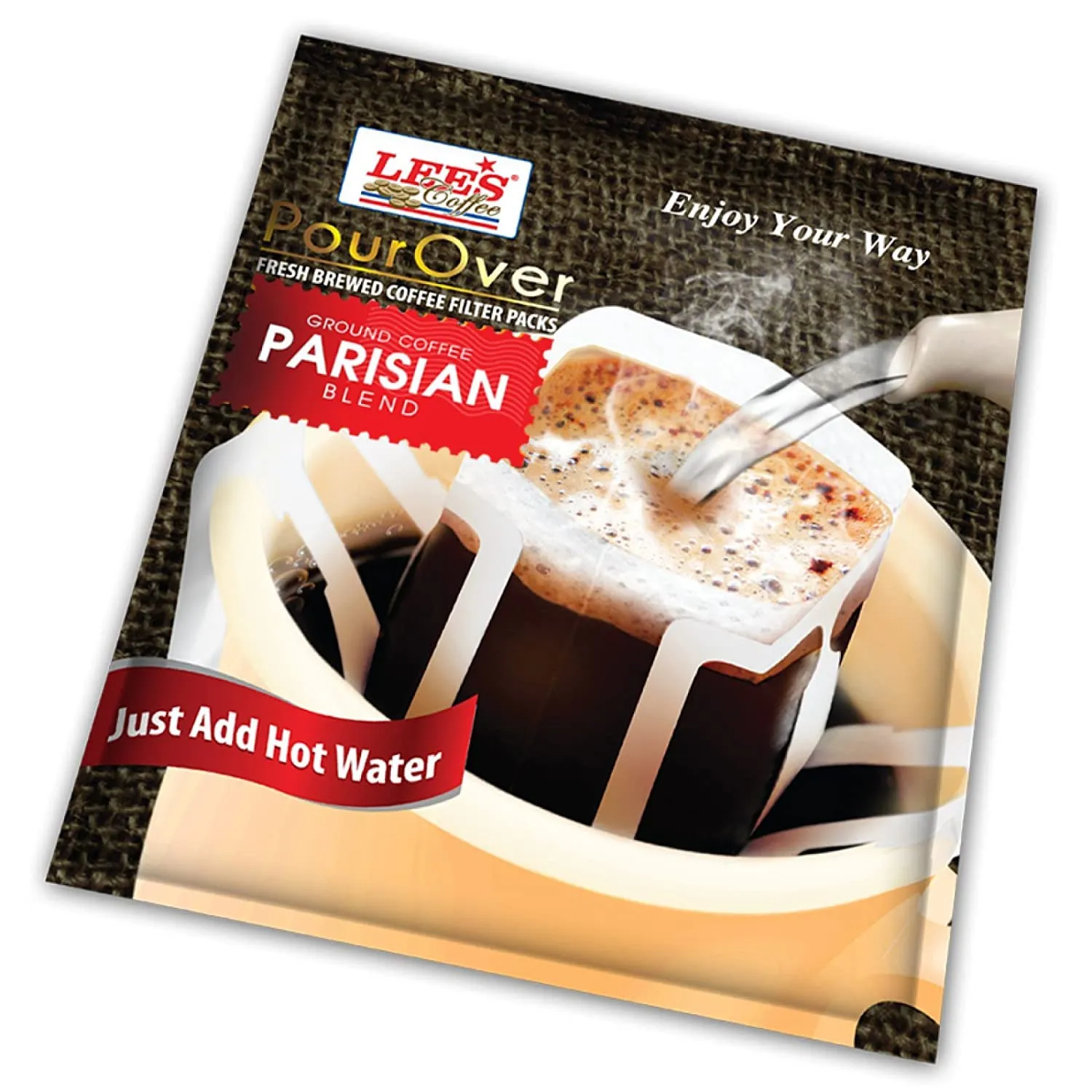 2 Packs - Lee's Coffee Pourover Fresh Ground Parisian Filter Packs - 18 Bags per Box with 2 Boxes per Order