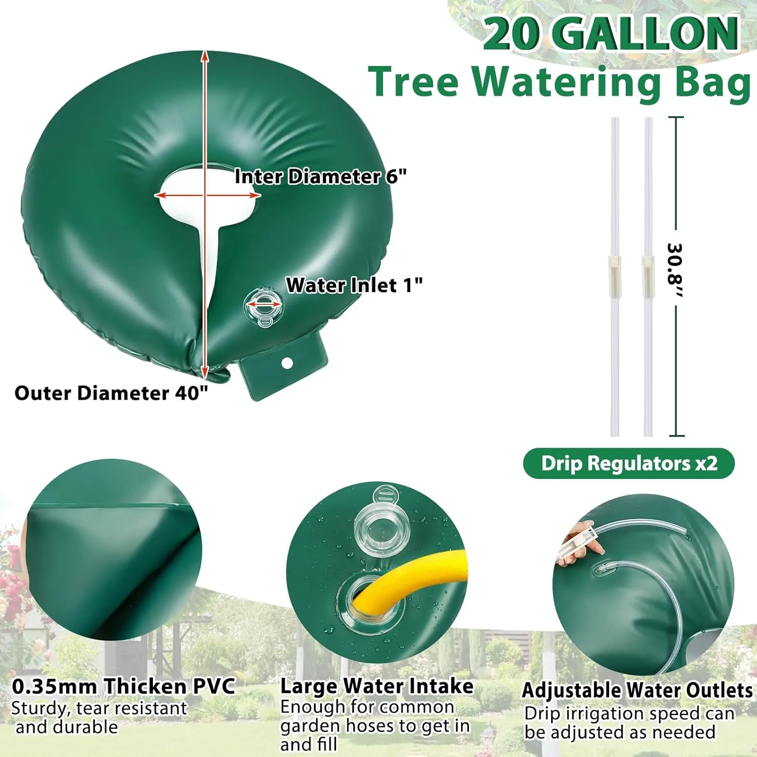 20 Gallon Tree Watering Bags Slow Release 10-32 Hours, Upgraded Tree Watering Ring with Drip Speed Controller, Heavy Duty PVC Watering System Bag for New Trees and Shrubs