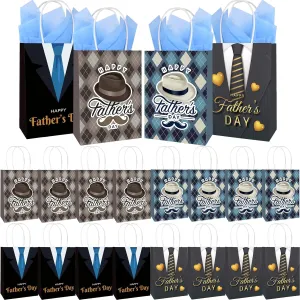 20 Pcs Fathers Day Party Gifts Bags with Tissue Paper, Happy Father's Day Gift Bag with Handle, Personalized Father's Day Gifts Bags for Husband,Grandfathers,Uncles,Fathers Day Party Supplies
