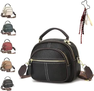 2025 New Lanarcissa Leather Bag, Multifunctional Adjustable Compartment Wide Shoulder Strap Leather Bag-Black