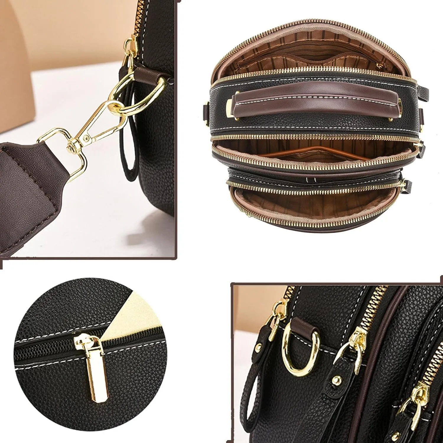 2025 New Lanarcissa Leather Bag, Multifunctional Adjustable Compartment Wide Shoulder Strap Leather Bag-Black