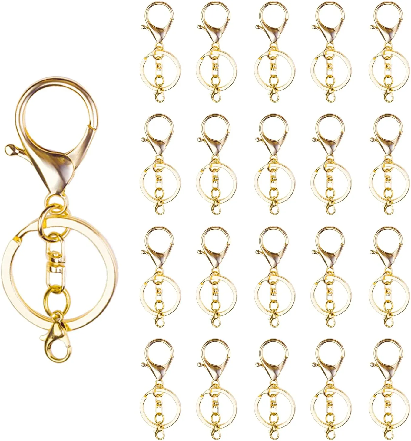 20sets Lobster Claw Clasps Hook with Flat Split Keychain Ring with Swivel Trigger Clip with Little Lobster Clasp for DIY Craft Jewelry Making