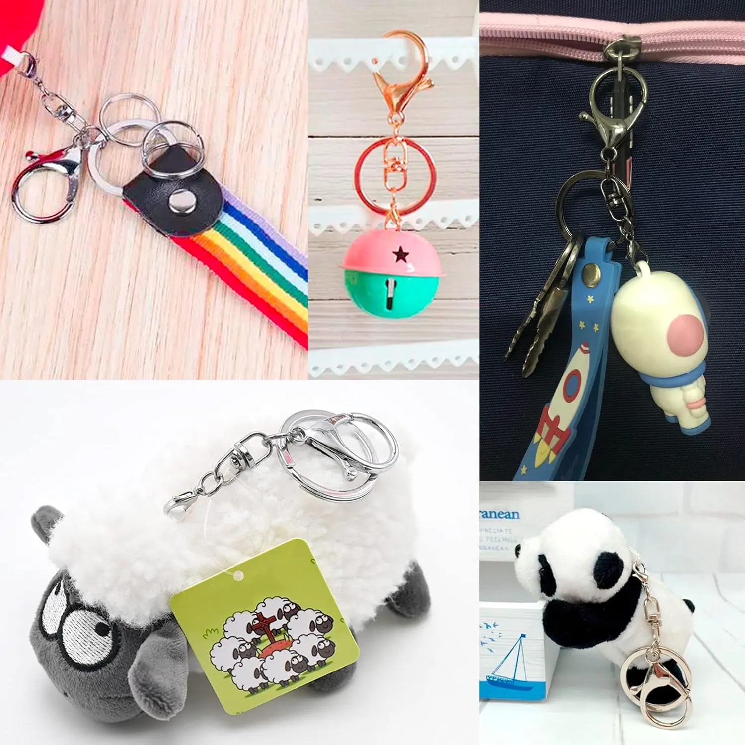 20sets Lobster Claw Clasps Hook with Flat Split Keychain Ring with Swivel Trigger Clip with Little Lobster Clasp for DIY Craft Jewelry Making