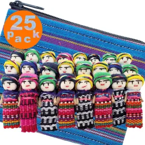 24 Super Cute Worry Dolls   1 Free Guatemalan Fabric Bag Guatemala Dolls - Mayan - Worry People - Muñecas Quitapenas - Trouble - Anxiety - (1.5 in)