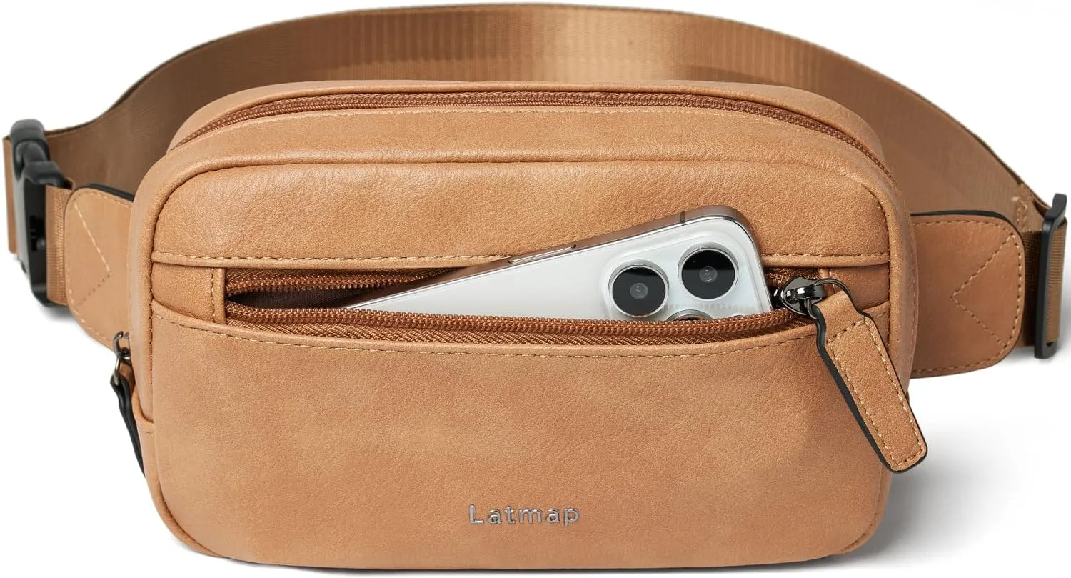 2L Fanny Packs Everywhere Belt Bag Small Fashion Crossbody Waist Pack Faux Leather Waterproof Sling Chest Bag For Women Tan