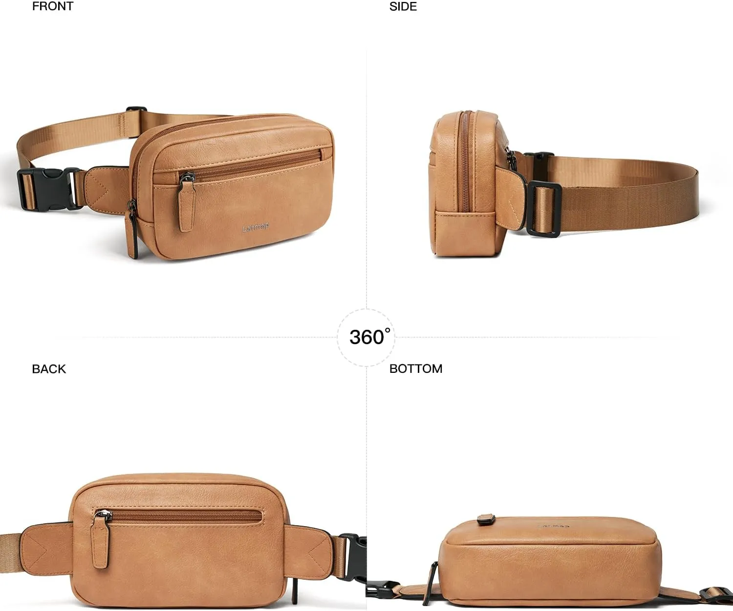 2L Fanny Packs Everywhere Belt Bag Small Fashion Crossbody Waist Pack Faux Leather Waterproof Sling Chest Bag For Women Tan