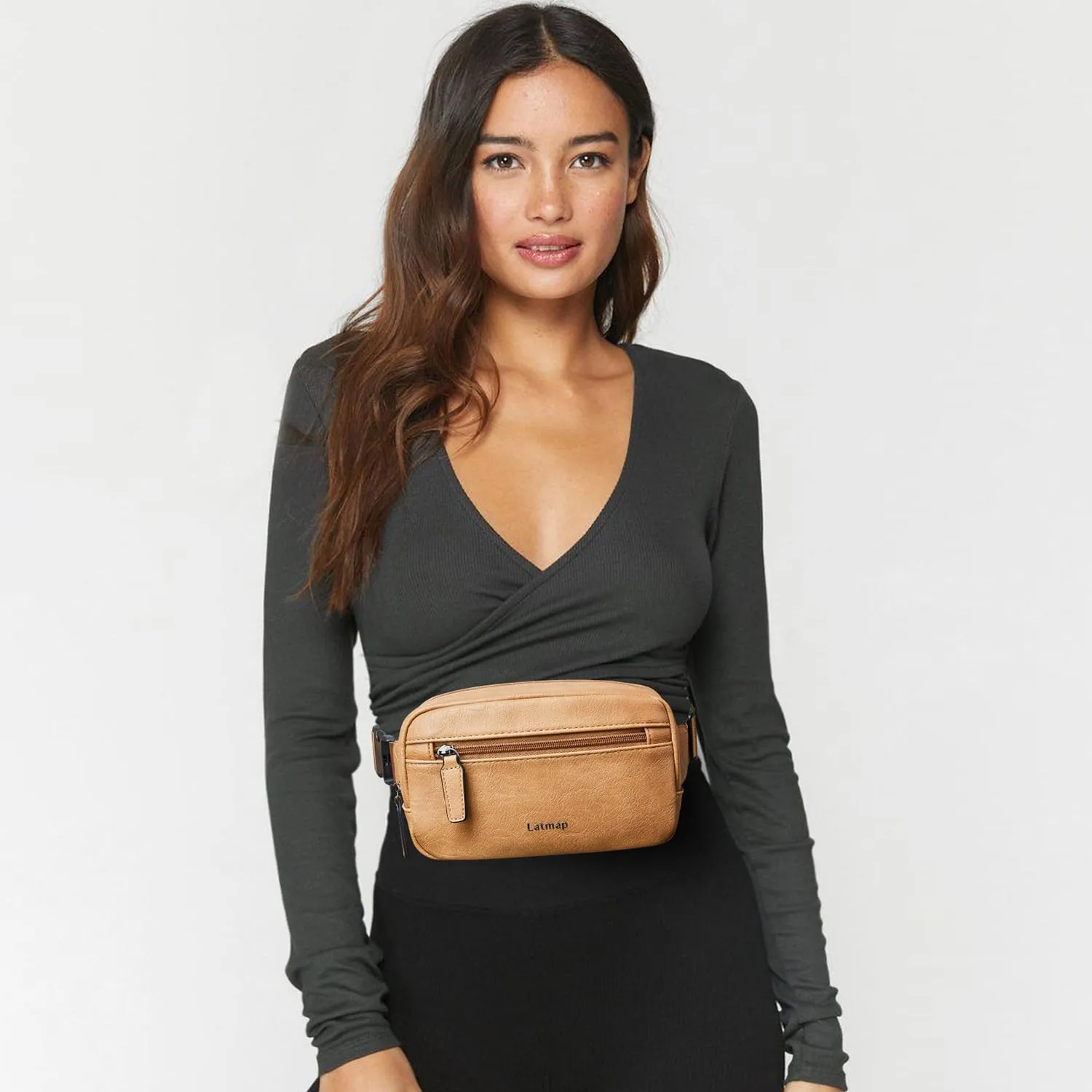 2L Fanny Packs Everywhere Belt Bag Small Fashion Crossbody Waist Pack Faux Leather Waterproof Sling Chest Bag For Women Tan