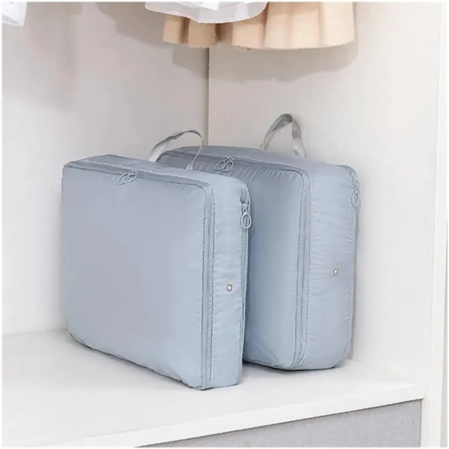 2PCS Compression Packing Cube Wardrobe Drawer Puffer Jacket Storage Foldable Luggage Suitcase Organizer Compressed Travel Clothes Bag(Gray,40X30X18)