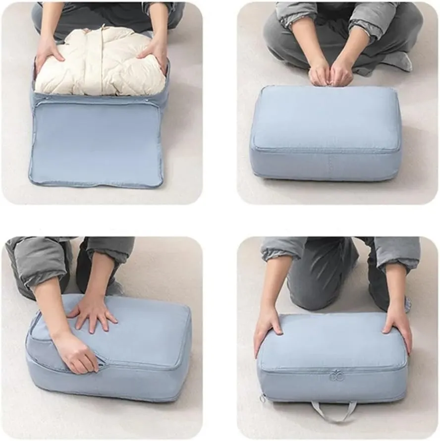 2PCS Compression Packing Cube Wardrobe Drawer Puffer Jacket Storage Foldable Luggage Suitcase Organizer Compressed Travel Clothes Bag(Gray,40X30X18)