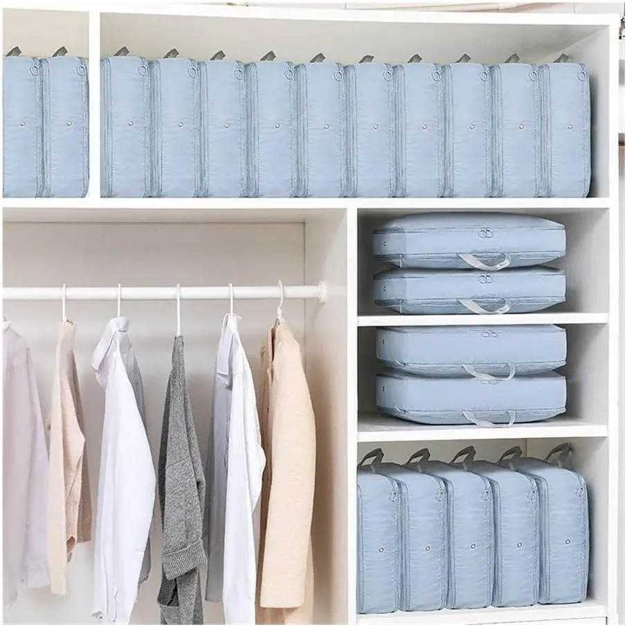 2PCS Compression Packing Cube Wardrobe Drawer Puffer Jacket Storage Foldable Luggage Suitcase Organizer Compressed Travel Clothes Bag(Gray,40X30X18)