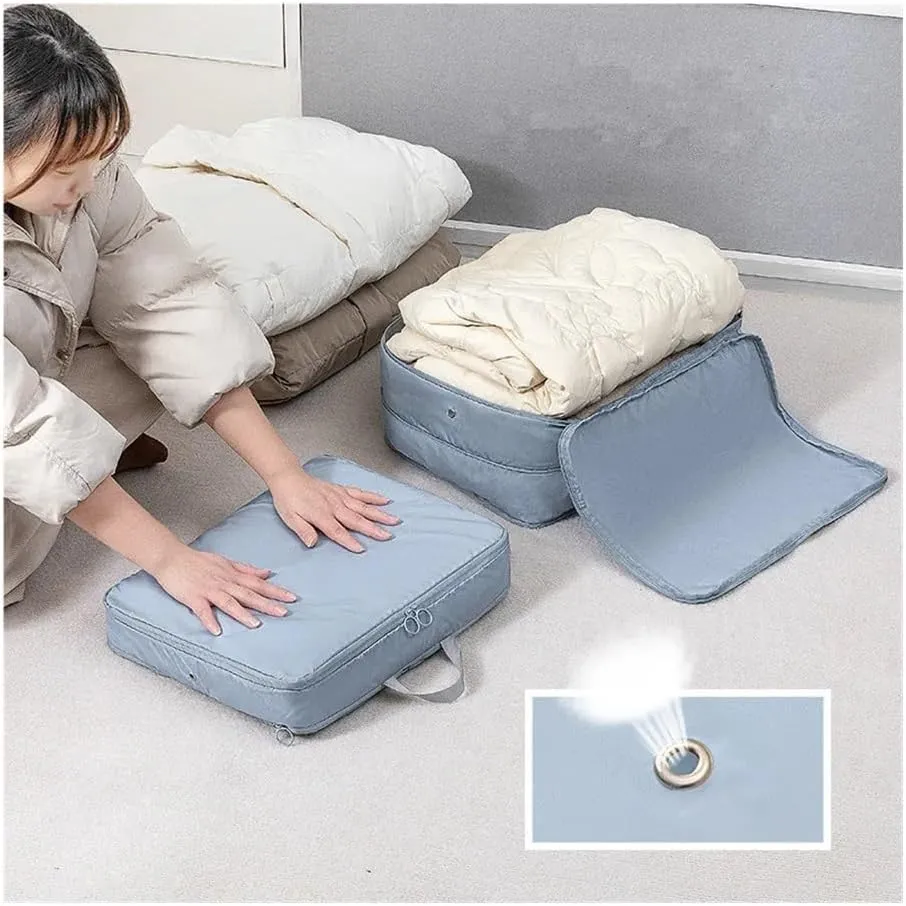 2PCS Compression Packing Cube Wardrobe Drawer Puffer Jacket Storage Foldable Luggage Suitcase Organizer Compressed Travel Clothes Bag(Gray,40X30X18)