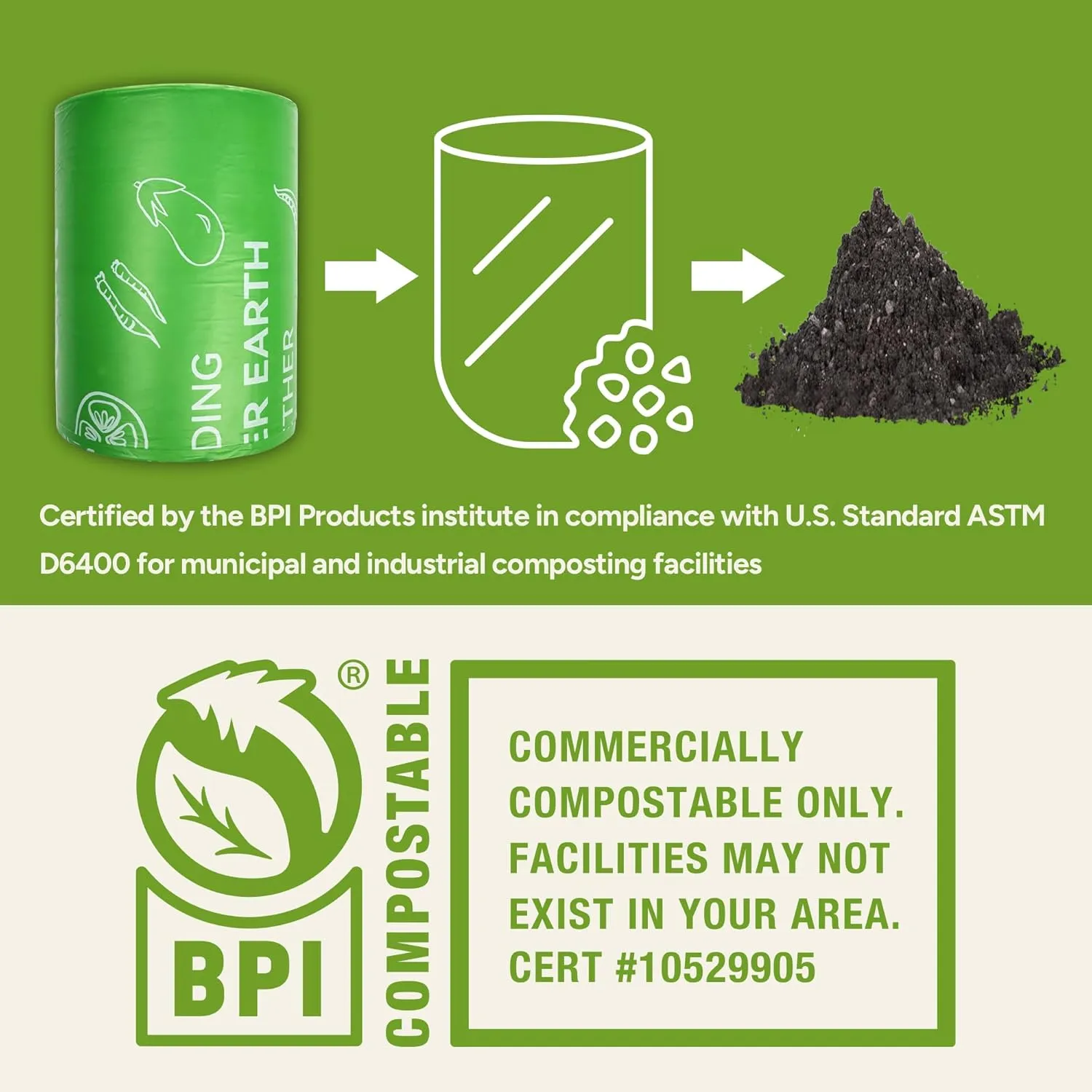 3 Gallon Compostable Trash Bags, 100 Bags Compost Bags for Countertop Bin, BPI Certified and Meet The ASTM D6400 Standard