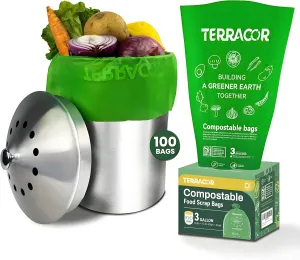 3 Gallon Compostable Trash Bags, 100 Bags Compost Bags for Countertop Bin, BPI Certified and Meet The ASTM D6400 Standard