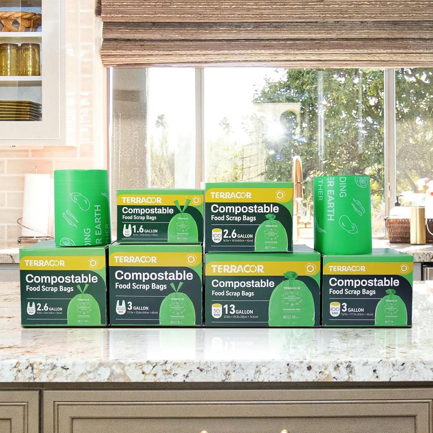3 Gallon Compostable Trash Bags, 100 Bags Compost Bags for Countertop Bin, BPI Certified and Meet The ASTM D6400 Standard
