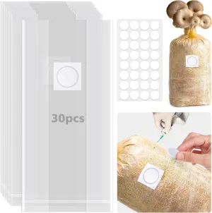 30pcs Mushroom Grow Bags 6 Mil, Mushroom Bag with Self Healing Adhesive Injection Ports, Spawn Bags for Substrates Strong Tear Resistant with 0.2 Micron Breathable Filter