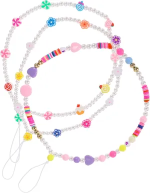 3pcs Beaded Phone Chain Phone Lanyard Polymer Clay Strap Decor Accessory Random Style