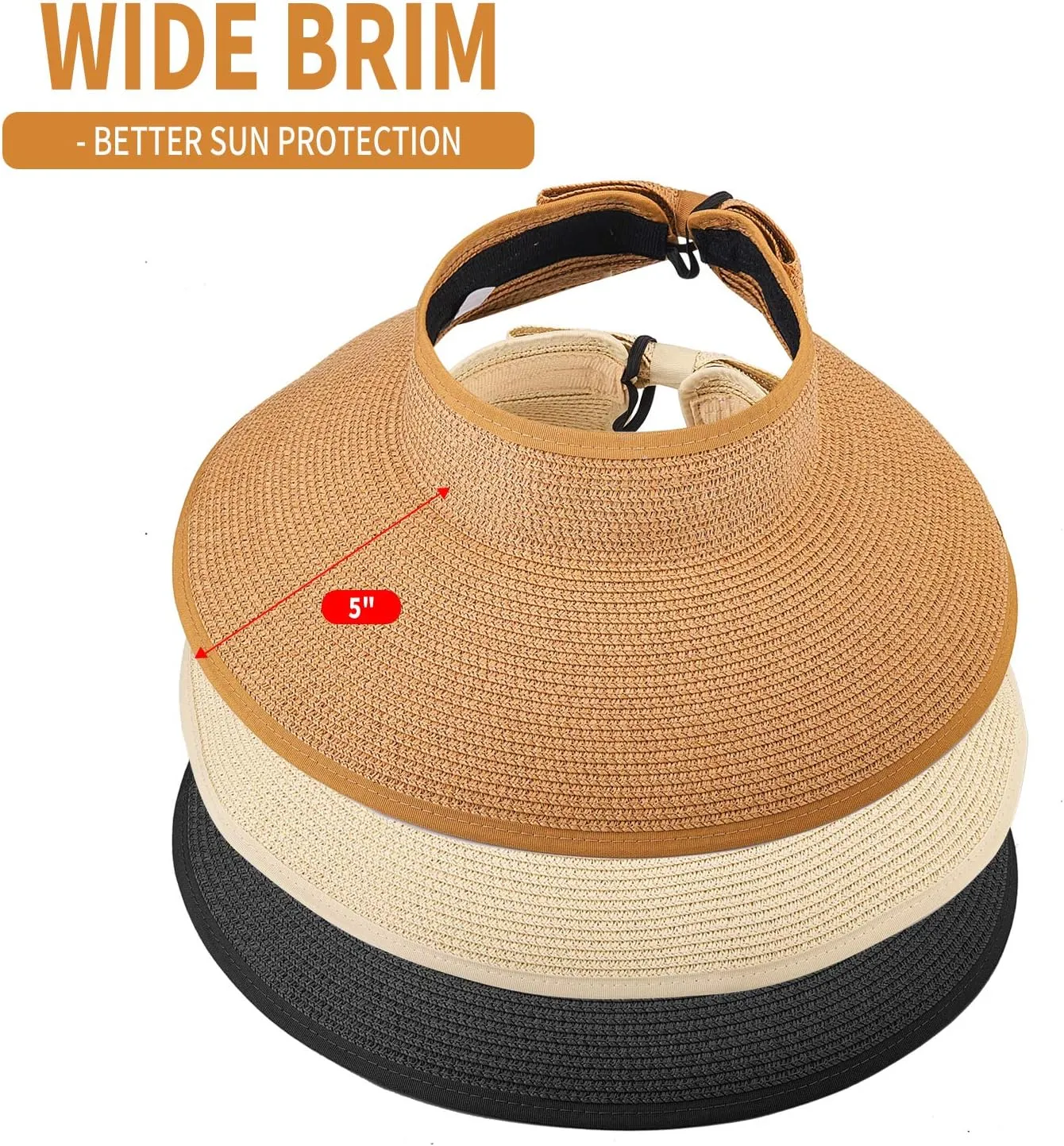 3PCS Foldable Straw Sun Visor Hats for Women, Wide Brim Ponytail Summer Beach Hat, Protect Your Skin Easily
