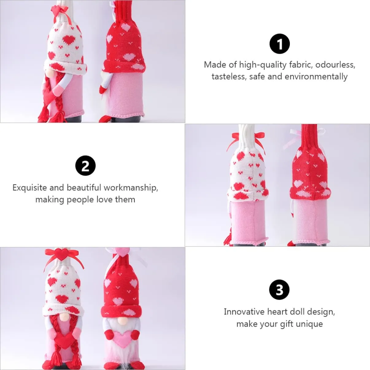 4PCS Gnome Valentine Day Wine Bottle Covers Wine Bottle Bags Handmade Swedish Tomte Toppers for Valentine's Day Wedding Dining Table Decorations Party