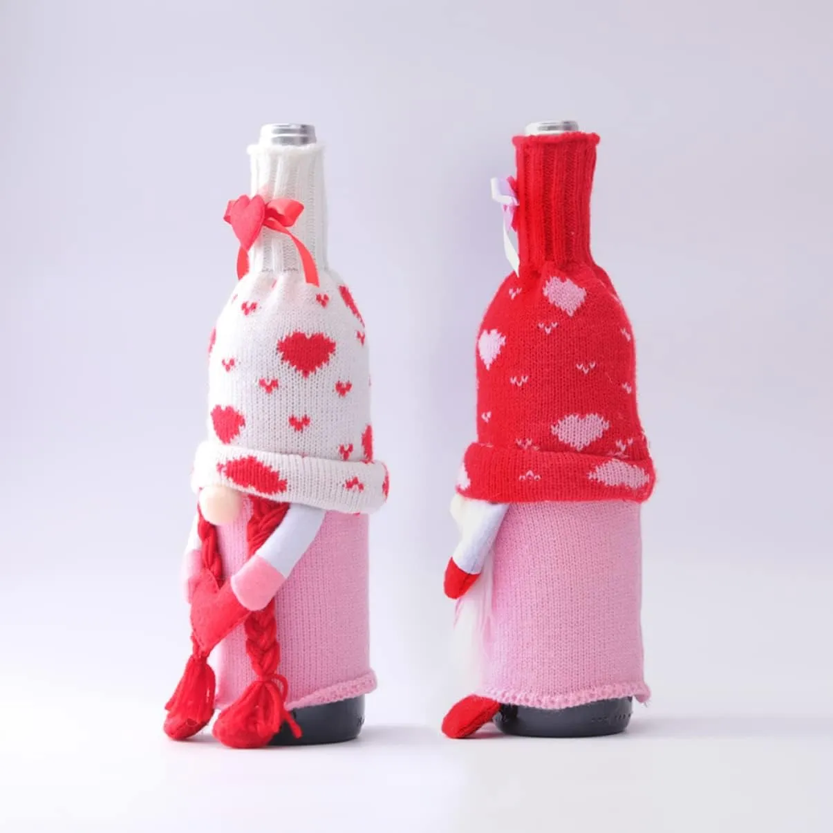 4PCS Gnome Valentine Day Wine Bottle Covers Wine Bottle Bags Handmade Swedish Tomte Toppers for Valentine's Day Wedding Dining Table Decorations Party