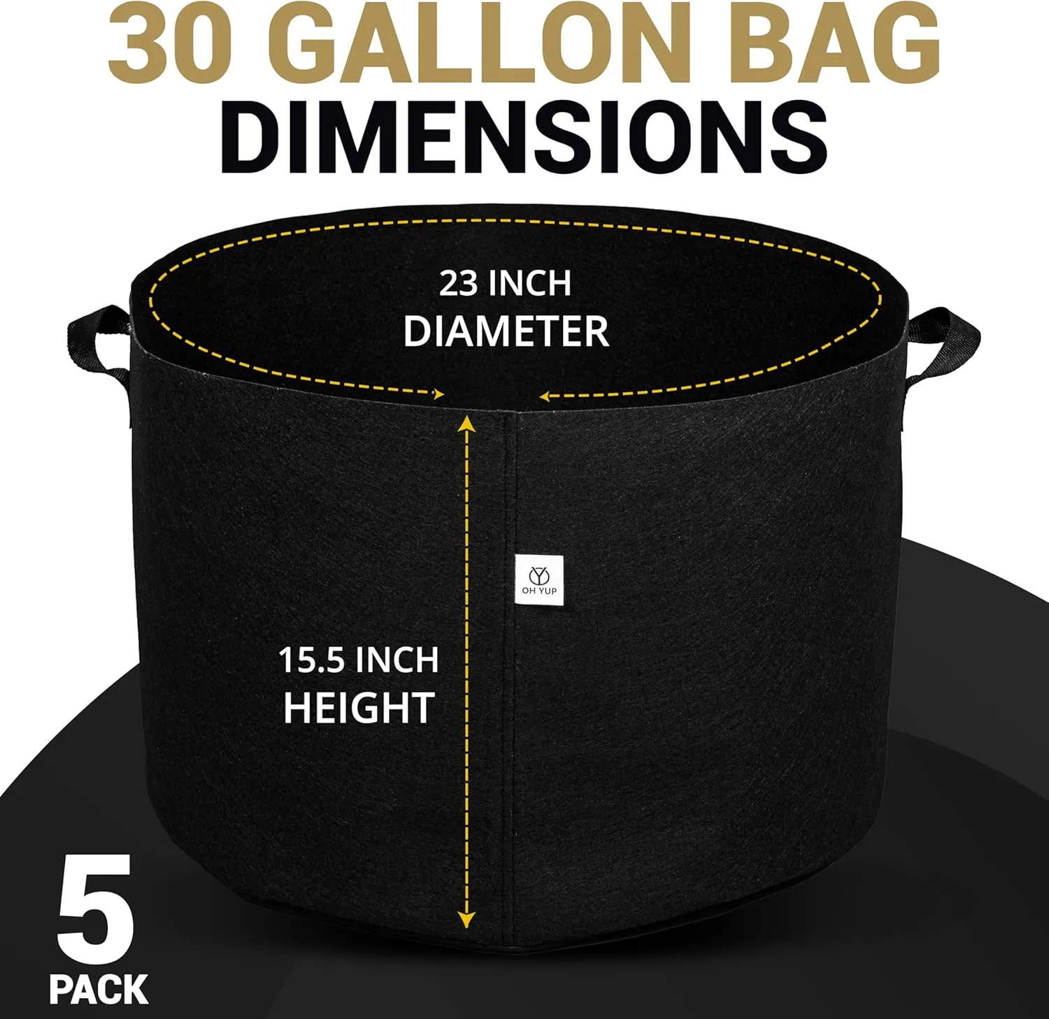 5-Pack 30 Gallon Grow Bags - with Handles, Eco-Friendly Felt Fabric Planters for Plants, Vegetables, and Flowers Growth - Breathable, Durable & Reusable - Indoor & Outdoor Gardening Pots