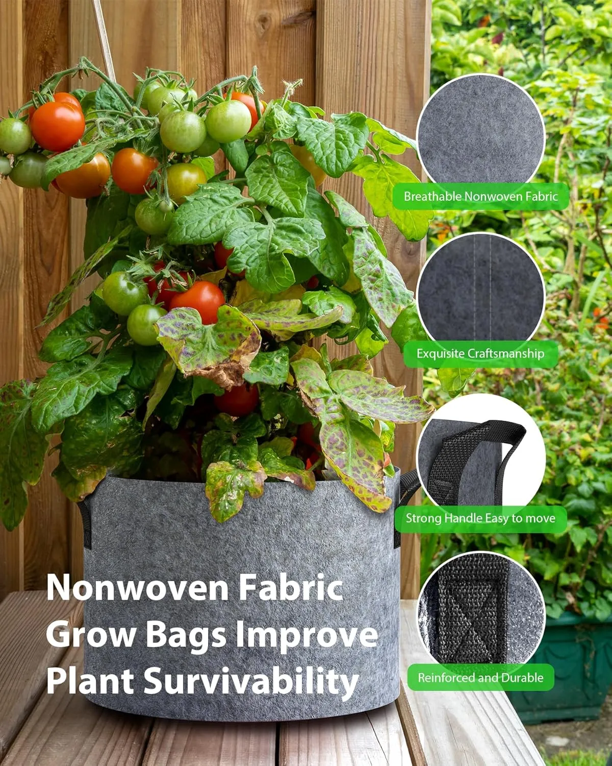5-Pack Grow Bags 40 Gallon Thickened Plant Grow Bags Multi-Purpose Nonwoven Fabric Pots with Durable Handles, Outdoor Garden Plant Pots for Fruits Vegetables Flowers Herb Bonsai Plants, Gray