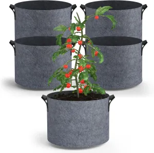 5-Pack Grow Bags 40 Gallon Thickened Plant Grow Bags Multi-Purpose Nonwoven Fabric Pots with Durable Handles, Outdoor Garden Plant Pots for Fruits Vegetables Flowers Herb Bonsai Plants, Gray