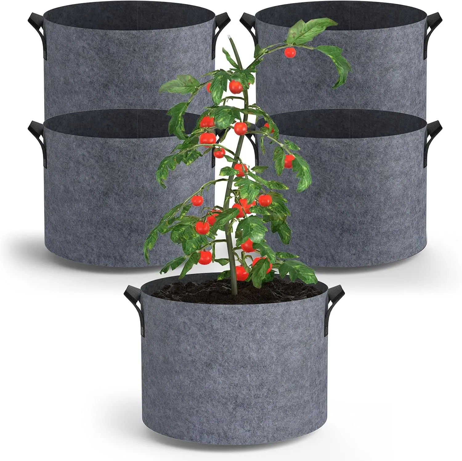 5-Pack Grow Bags 40 Gallon Thickened Plant Grow Bags Multi-Purpose Nonwoven Fabric Pots with Durable Handles, Outdoor Garden Plant Pots for Fruits Vegetables Flowers Herb Bonsai Plants, Gray