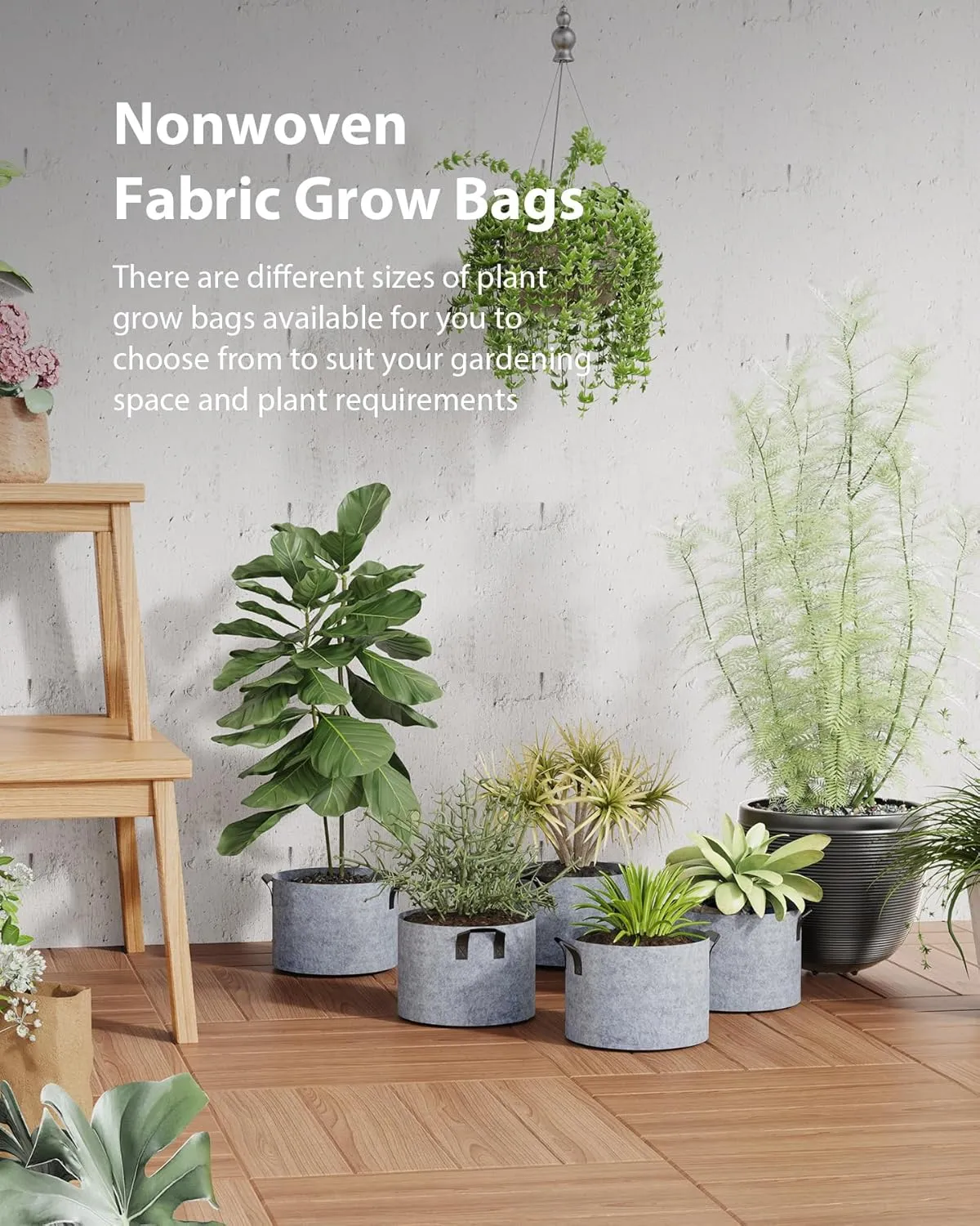 5-Pack Grow Bags 40 Gallon Thickened Plant Grow Bags Multi-Purpose Nonwoven Fabric Pots with Durable Handles, Outdoor Garden Plant Pots for Fruits Vegetables Flowers Herb Bonsai Plants, Gray