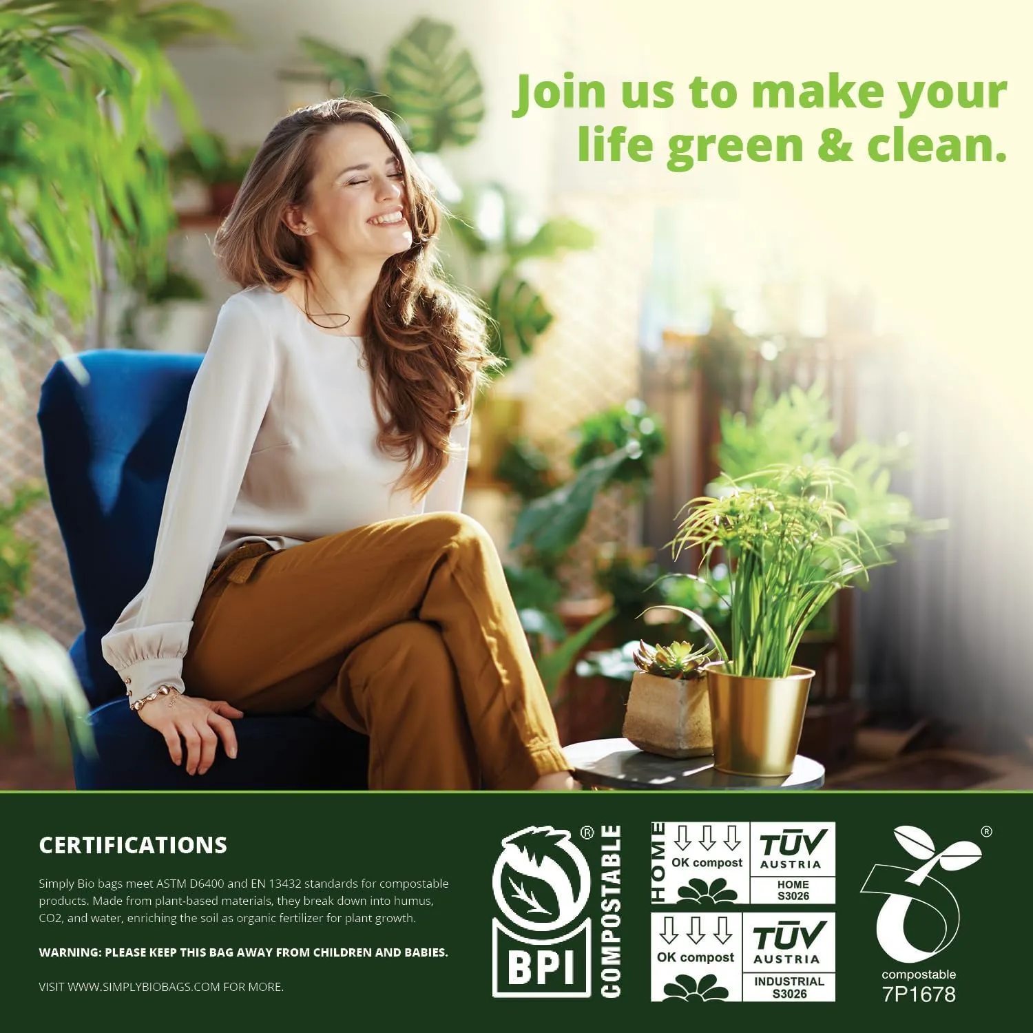 50-55 Gallon Compostable Trash Bags Liners Flat-Top, Heavy Duty Extra Thick 1.57 Mil, 208.2 Liter, 24 Bags, Lawn, Yard, and Restaurant Use, ASTM D6400, US BPI, OK Compost Home Certified