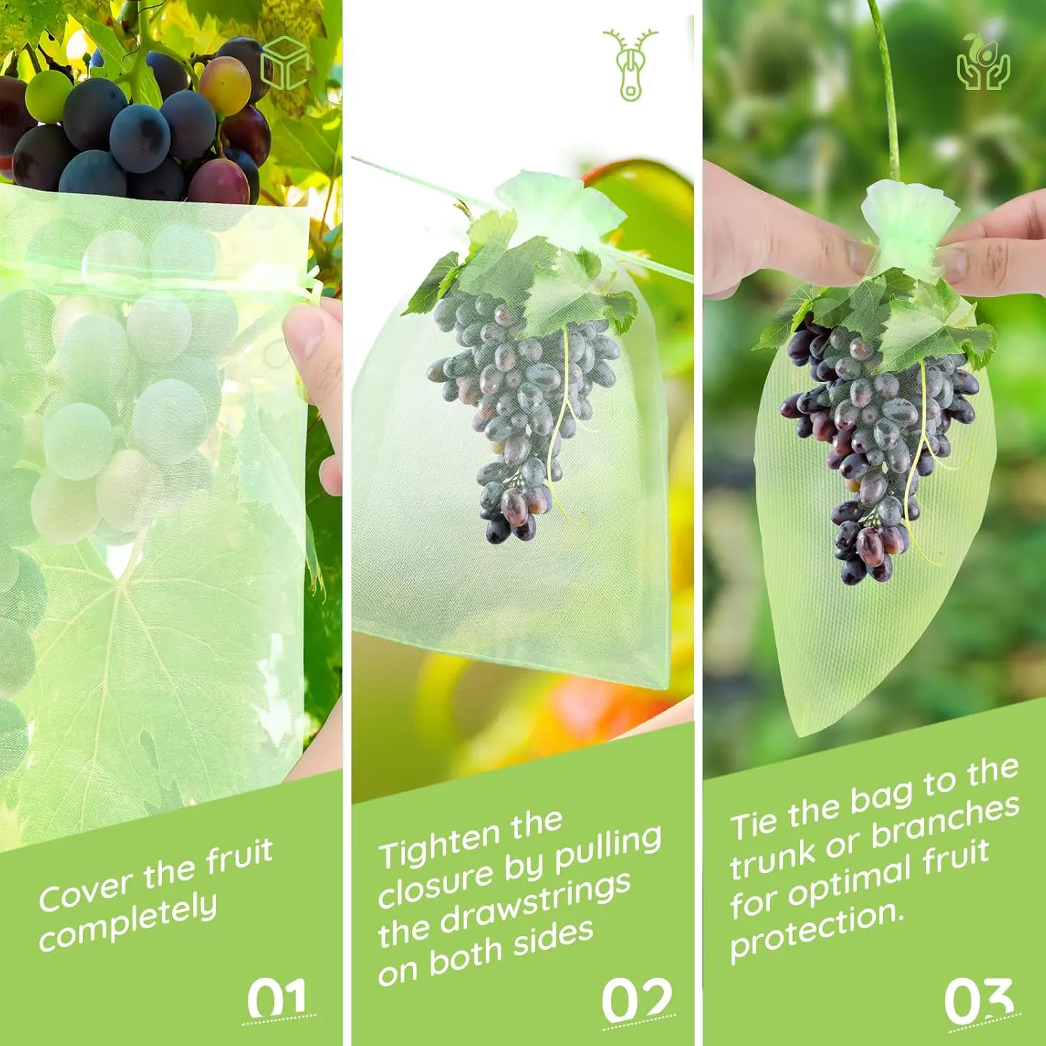 50 Pcs Fruit Protection Bags, 12"x16" Garden Netting Green bags for Fruits & Vegetables, Deer Netting Mesh Bag Drawstring, Green Bags for Produce Mango Tree Apple Tree Fruit Trees Plant Flower