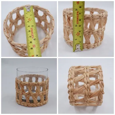 50 pcs glass, Custom Vintage Woven Wicker Wrapped Glass, Woven Seagrass Coasters (only seagrass wrapped without glass)