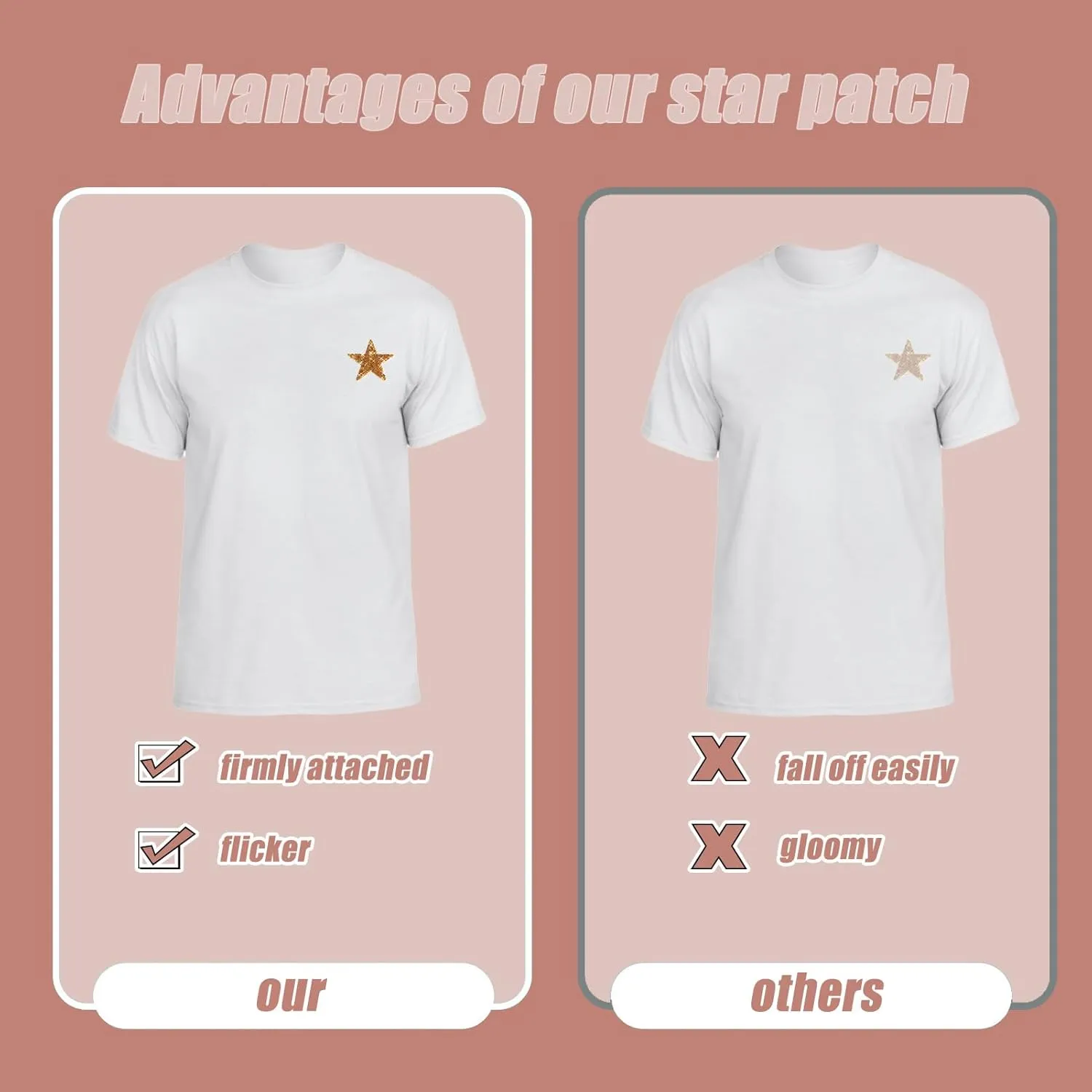 50 Pieces Star Iron on Patches Iron on Adhesive Star Patches Iron on Star Glitter Rhinestone Shiny Star Patche Appliques for Jeans Bag Pant Clothing Repair Decoration (Gold)