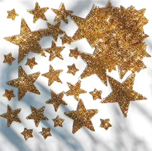 50 Pieces Star Iron on Patches Iron on Adhesive Star Patches Iron on Star Glitter Rhinestone Shiny Star Patche Appliques for Jeans Bag Pant Clothing Repair Decoration (Gold)
