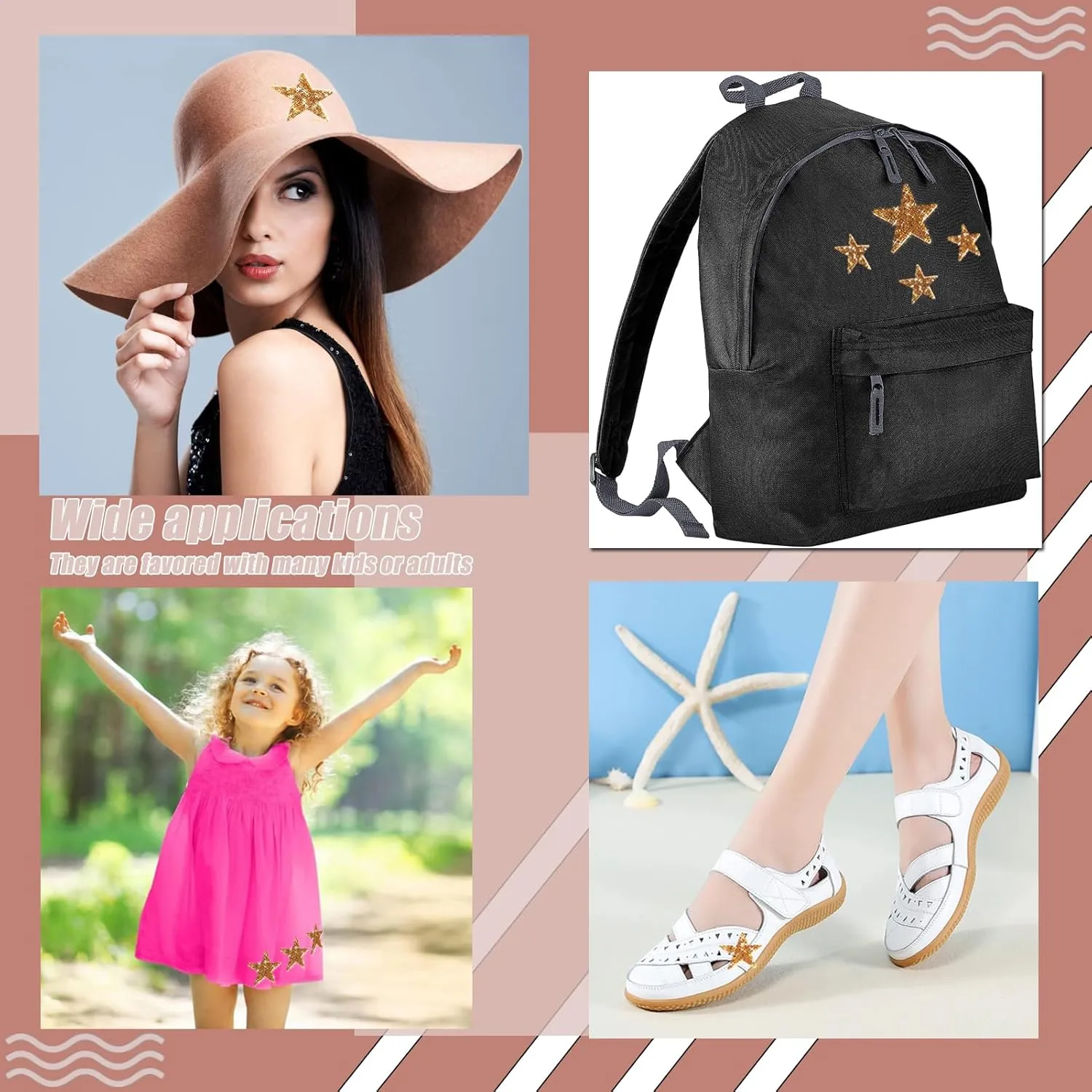 50 Pieces Star Iron on Patches Iron on Adhesive Star Patches Iron on Star Glitter Rhinestone Shiny Star Patche Appliques for Jeans Bag Pant Clothing Repair Decoration (Gold)