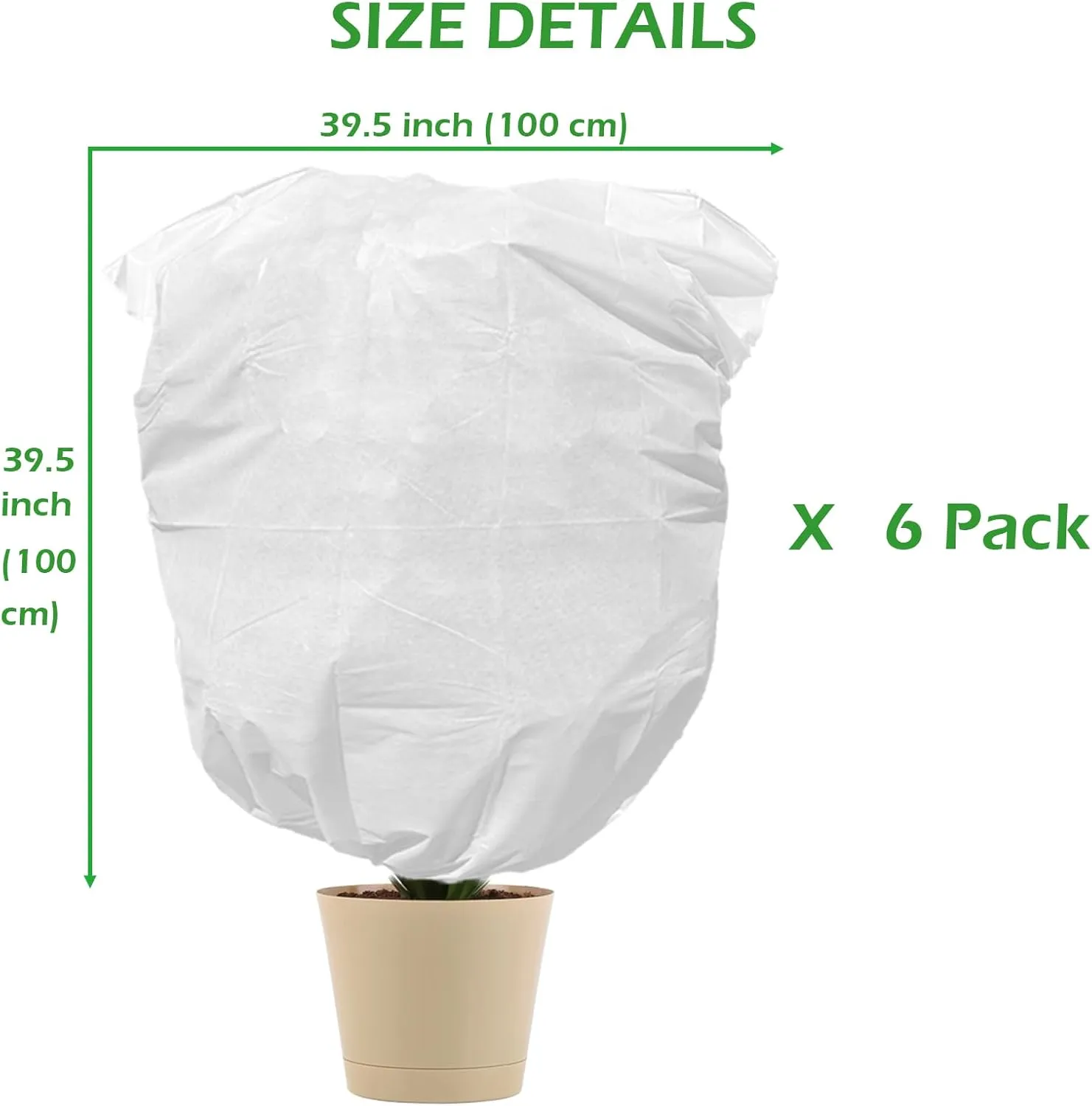 6 Pack Plant Covers Frost Protection Bag Winter Drawstring Plant Covers Winter Reusable Plants Jacket for Fruit Tree Shrub Potted Plants (39.5" x 39.5")