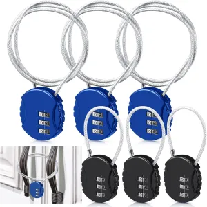 6 Pieces Cable Locks 3 Digit Combination Locks Waterproof Cable Luggage Travel Padlock for Gym Bike Backpack Cabinet 30 Inch, 5.31 Inch Wire Rope(Black, Blue)