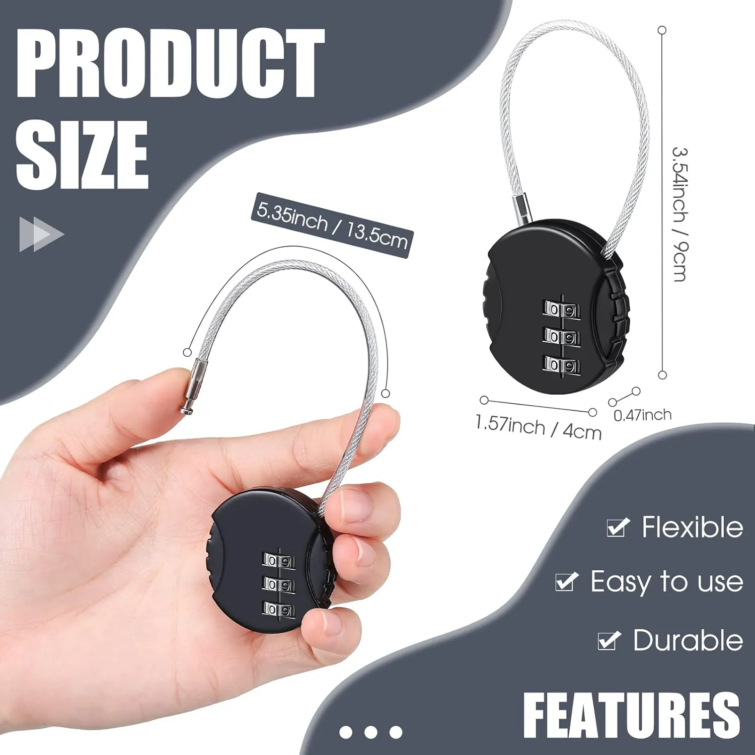 6 Pieces Cable Locks 3 Digit Combination Locks Waterproof Cable Luggage Travel Padlock for Gym Bike Backpack Cabinet 30 Inch, 5.31 Inch Wire Rope(Black)