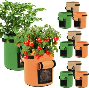 9 Pack 15 Gallon Potato Growing Bags, Colorful Garden Planting Bag with Handle and Harvest Window, Nonwoven Aeration Fabric Growing Bags with Flap for Tomatoes, Vegetables, and Fruits