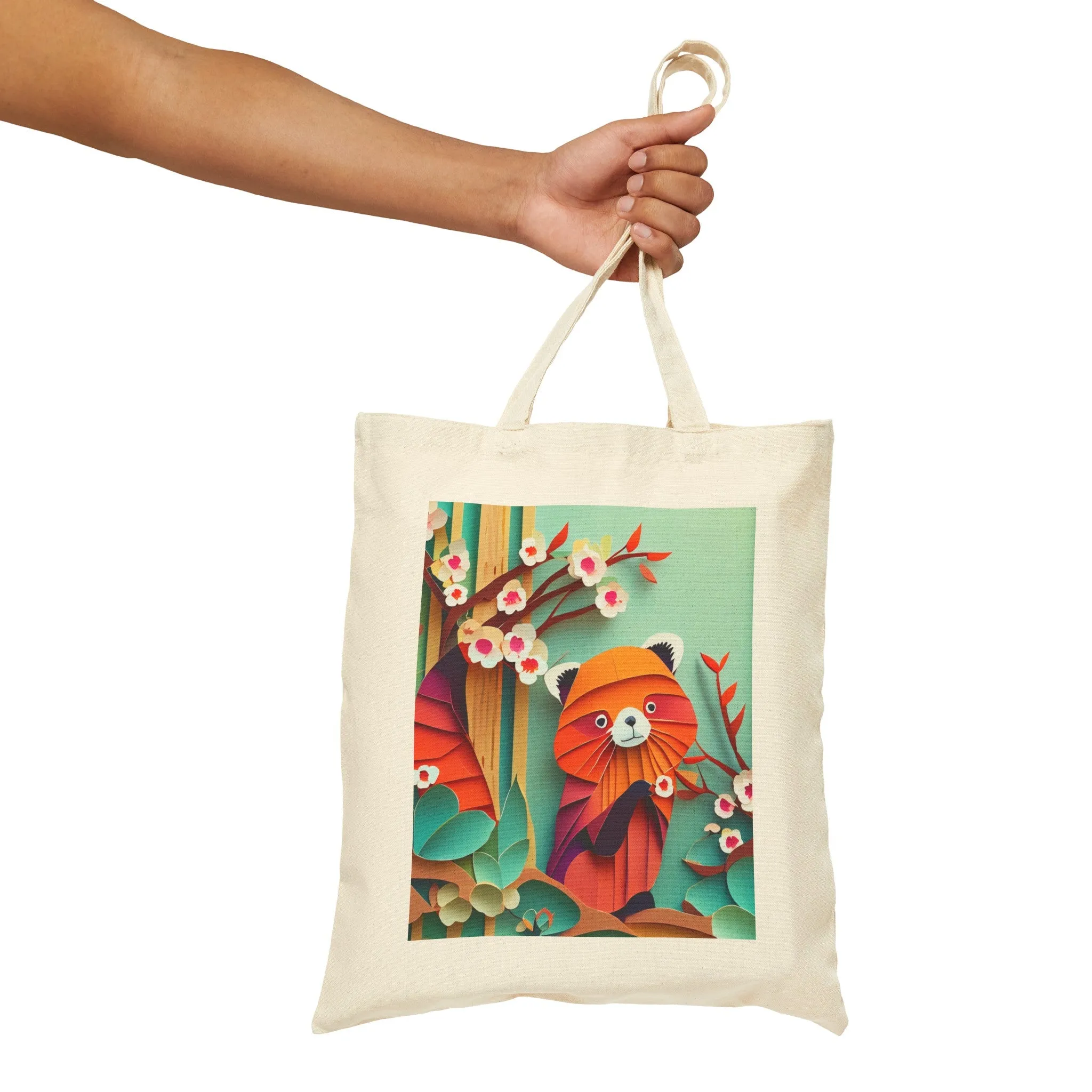 A Playful Red Panda Cotton Canvas Tote Bag