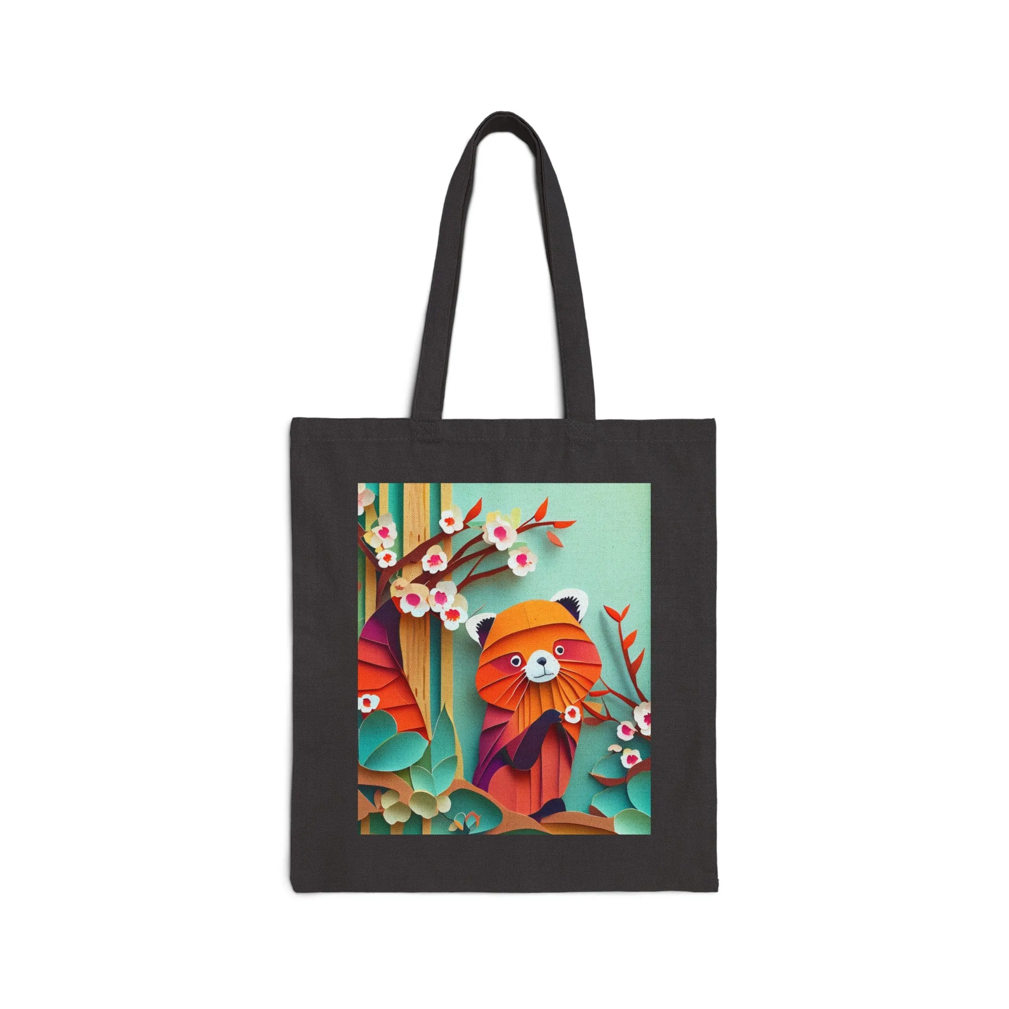 A Playful Red Panda Cotton Canvas Tote Bag