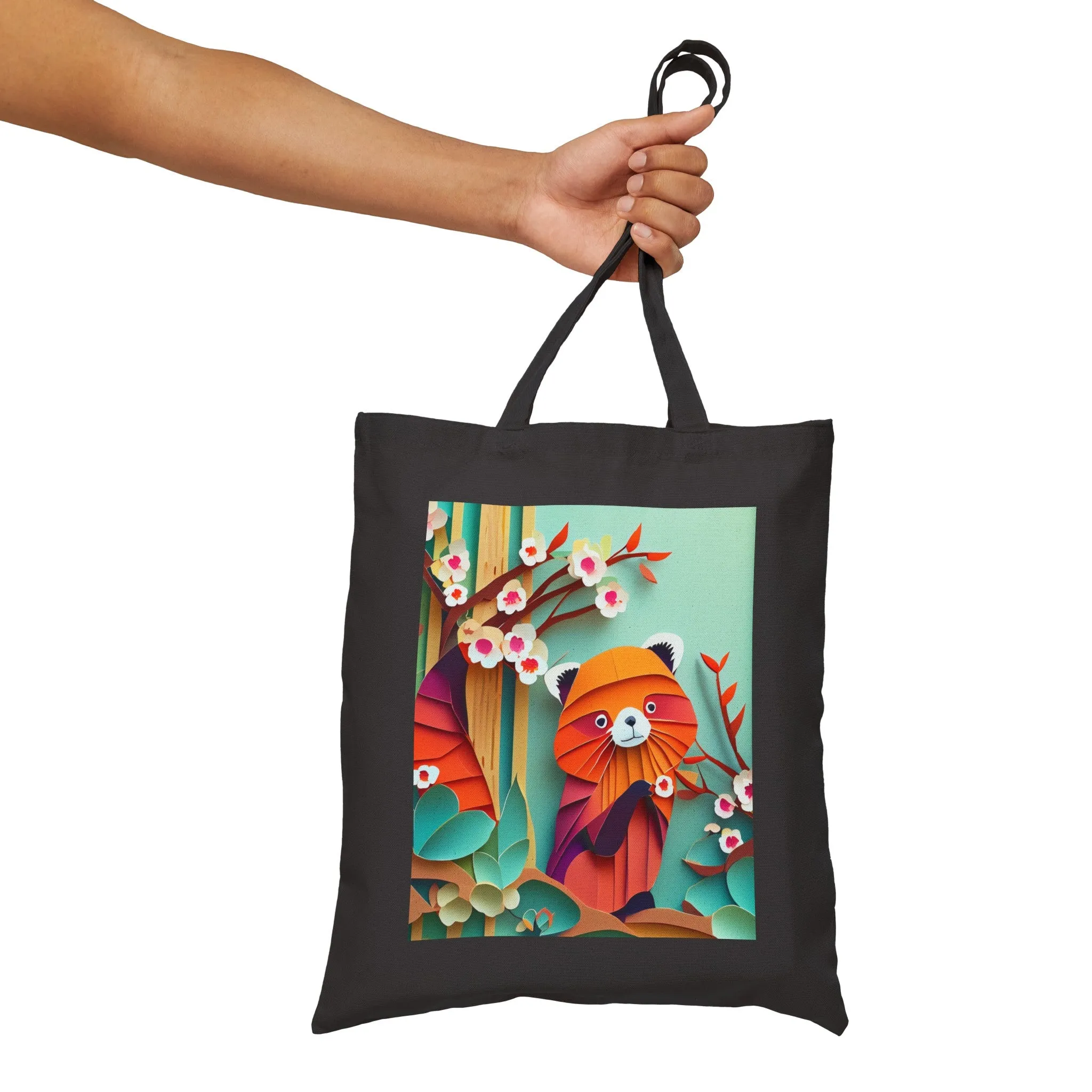 A Playful Red Panda Cotton Canvas Tote Bag