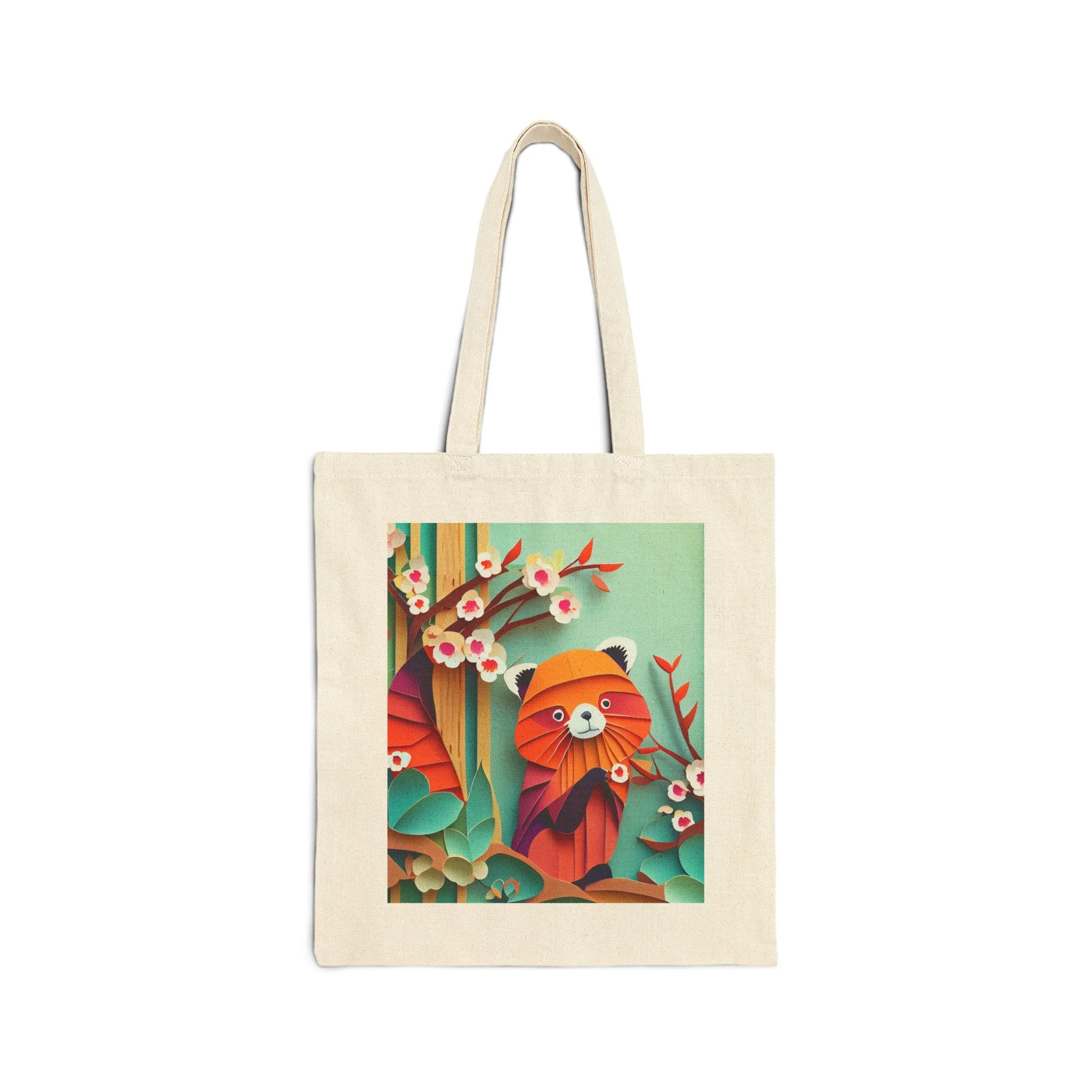 A Playful Red Panda Cotton Canvas Tote Bag